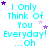 identical text-based icons with cyan text reading "I Only Think Of You Everyday! ...Oh" surrounded by purple and light purple stars on a white background
