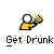 Pixelated static icon of a yellow stick figure holding a glowing drink with text below reading 'Get Drunk' on gray background.