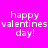 Four identical pixelated text displays on bright pink background with red rectangular overlays shifting across the words 'happy valentines day!'