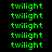 Green pixelated text 'twilight' repeated across a black background with intermittent bright pink rectangular highlights.