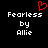 Pixelated red heart symbol above white text reading 'Fearless by Allie' on black background.