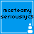 Blue square icon with black text 'mcsteamy seriously<3' and white pixelated plus symbol at bottom right, showing animation frames where the plus symbol shifts position.