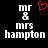 Pixelated text 'mr & mrs hampton' in white on black background with red heart symbol above 'mr' on left side.