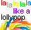 Pixelated static image featuring colorful text and a rainbow gradient background with a black 'lollypop' word at the bottom.