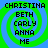 Four identical pixelated display a blue and green spiral background with black text listing names