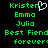Green pixelated text on black background with a white heart symbol replacing the 'e' in 'Kristen' on the left side.