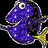 A pixelated purple fish with yellow fins and a white eye appears on the left side of a , while text display phrases like "if dory saw this she'd be like" and "SHINY!!!" in various blue backgrounds