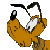 A split-frame contact sheet showing a pixelated cartoon dog on the left and green text on a dark background on the right, both in low-resolution 4-bit color style.