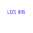 Pixelated text phrases in purple and light purple on white background, with visible animation changes across frames showing partial word transitions.