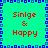 A static pixel art image with a cyan background, blue border pattern, and red text reading "Sinlge & Happy" in four identical quadrants.