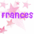 A static image with pink star shapes and the word 'frances' in three different colors: purple, magenta, and blue.