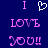 Pixelated text and symbols on a dark blue background: 'I' in pink, a white heart symbol, 'LOVE' in pink, and 'YOU!!' in pink with double exclamation marks.