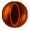 Three circular brown icons with dark oval shapes and orange outlines on gray background, showing animation sequence of shape transformation.