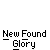 Pixel art of small character icons with names above and 'New Found Glory' text below, showing color variations in clothing and hair across repeated