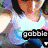 six pixelated images showing a person in various poses and color treatments, each with 'gabble' text overlay