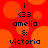 Red background with orange circles, black text reading 'i <33 amelia & victoria' in two identical vertical