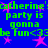 Blue background with green text repeating 'catherine's party is gonna be fun<33' and pink star shapes scattered throughout.