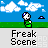 Pixel art animation of a green character interacting with a red object under a blue sky with white clouds, labeled 'Freak Scene' below each frame.