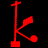 Red pixelated icon with two frames showing a stick figure-like shape and an arrow, on black background.