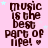 Pink background with repeated brown text "music is the best part of life!" and small light blue stars, arranged in a pattern