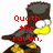 Pixelated bird character with dark brown body, yellow beak and feet, white eyes, red text 'Quoth the raven,' on left side.