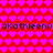 Red background filled with repeating pink heart shapes, two horizontal lines of black text reading ";)Kathleen;)" appear at upper and lower thirds.