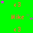 Green background with repeated orange text 'Mike' and '<3', scattered pink and purple stars, gray rectangle in bottom-right corner.