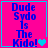 Four identical pink square with cyan borders display blue text 'Dude Sydo Is The Kido!' and a heart symbol, with animation changes in the heart's color and position
