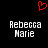 Red pixelated heart symbol above two identical text blocks reading "Rebecca Marie" in white blocky font on black background.