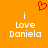 A static orange background displays two identical pixelated text blocks reading "i Love Daniela" with a red heart symbol above them.