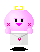 Pixelated pink character with yellow bow, holding white envelope with red heart symbol; four variations show eye and mouth expression changes.