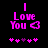 Pixelated pink text and symbols on black background with animated heart-shaped cursor changing from outlined to filled state.