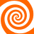 Four orange and white spiral patterns arranged in a symmetrical with a central orange cross connecting them