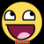 Six yellow circular emoji faces with wide open mouths and upward-tilted eyes, arranged in two on black background, with text overlays in red and green
