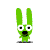 Green pixelated character with large white eyes and black pupils, standing on a gray base in four distinct poses showing varying head angles and body positions.