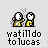 Pixelated cartoon figures in yellow shirts with white circular heads, one figure raising a hand while the other looks on, text below reads 'watilldo to lucas' on light gray background.