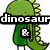 Green dinosaur with yellow spikes and black eyes stands next to a brown monkey holding a banana, both on zebra-striped background with text overlays.