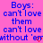 Pixelated text on pink background with blue letters and red heart symbols replacing 'em in 'without 'em' phrases.