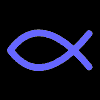 Animated sequence of stylized fish and cross symbols transitioning through color and shape variations on a black background.