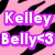 Pink and black zebra-stripe pattern with purple-outlined white text reading 'Kelley Belly<3' on left side, gray square in bottom right corner.