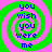 Four identical spiral with green and pink concentric rings, each containing blue text reading 'you wish you were me' in a pixelated font