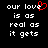 A static contact sheet of two identical pixel art frames showing white text on a black background with a red heart symbol replacing the 'e' in 'love'.