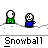 Animated pixel art sequence showing a snowball character with green and blue segments on gray background, each frame labeled "Snowball" below.