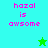 Pixelated text 'hazal is awsome' in pink on cyan and green backgrounds with a green star and light blue star icon.
