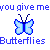 A static contact sheet of two animated frames showing pixelated blue butterflies with text above and below on a gray background.