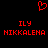 Red pixelated heart symbol above two identical text blocks reading ILY and NIKKALENA on black background.