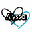 A heart-shaped icon with overlapping black and blue outlines containing the name 'Alyssa' in bold text.