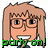 Pixelated cartoon character with light brown hair and glasses, smiling in two side-by-side frames showing different mouth positions.