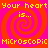 A static pixel art image with four identical quadrants featuring red and pink spiral patterns, yellow text reading 'Your heart Your heart is... MICROSCOPIC MICROSCOPIC', and no visible motion.