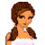 Pixelated cartoon of a female skater in orange outfit with white accents and ice skates, next to partial view of pink dress on right side.